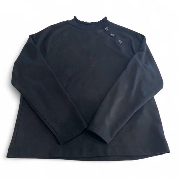 LOFT Black Ruffled Collar with Buttons Sweatshirt Top Size Large - Picture 1 of 8